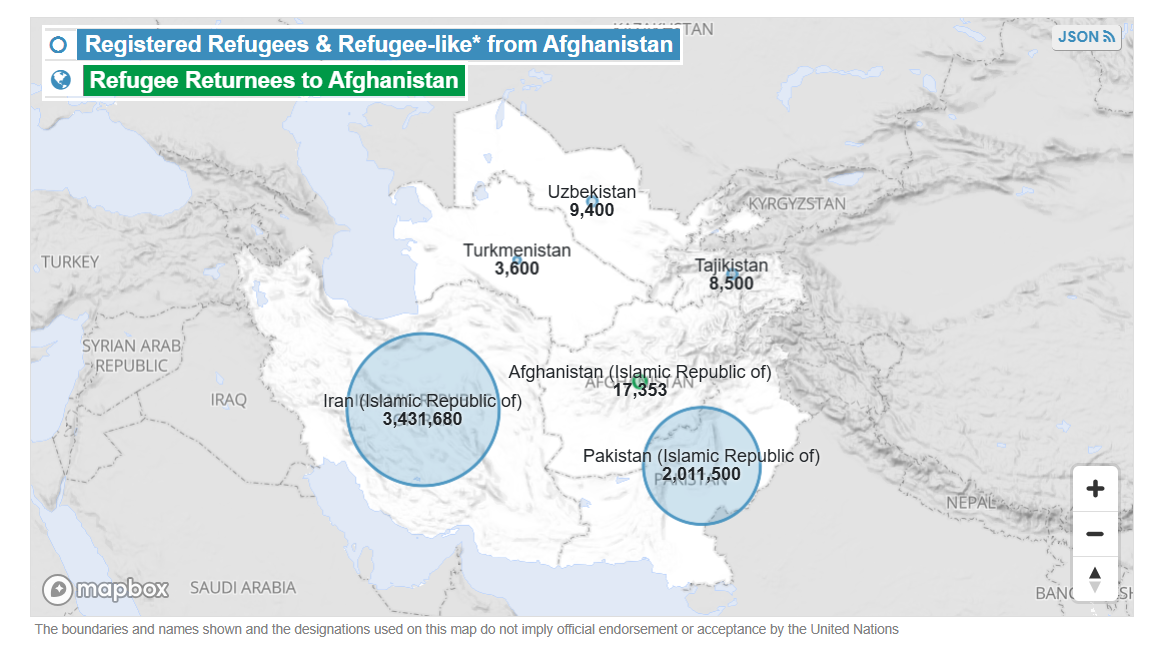 Mapa de los refugiados afganos registrados